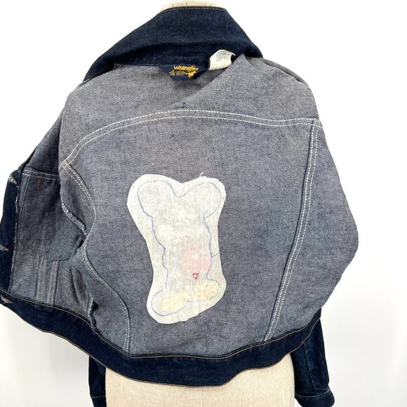 Vintage 80s Wrangler Denim Cropped Jacket Hand Embroidered Mickey Mouse‎ Disney - Picture 4 of 8